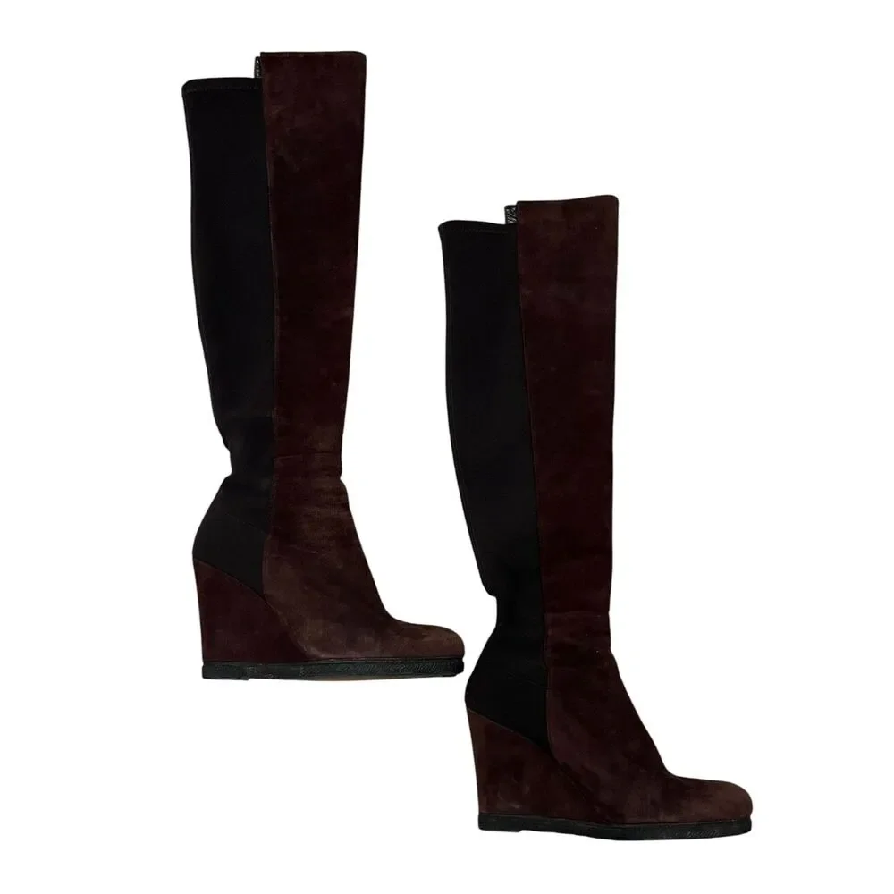 Stuart Weitzman Demiswoon Over The Knee Wedge Boots Brown Suede NWOB 222771 Sz 8